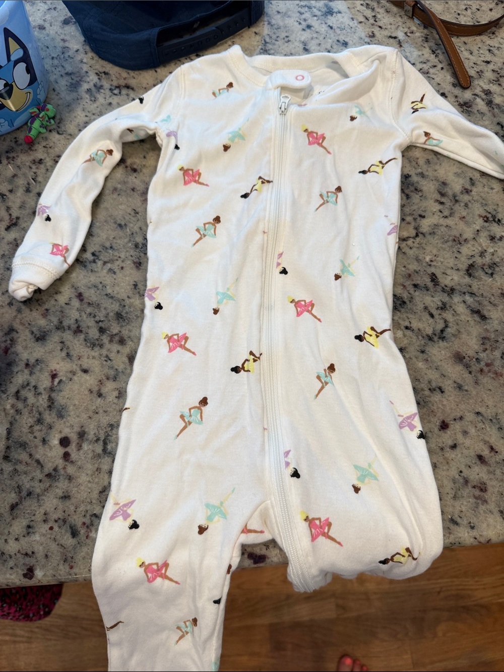 White Ballet Print Zippered Baby One-Piece pajamas